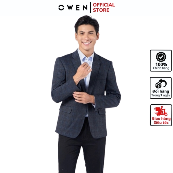Áo Demi - Blazer Owen BL220696 màu kẻ caro ghi đậm dáng regular fit vải polyester