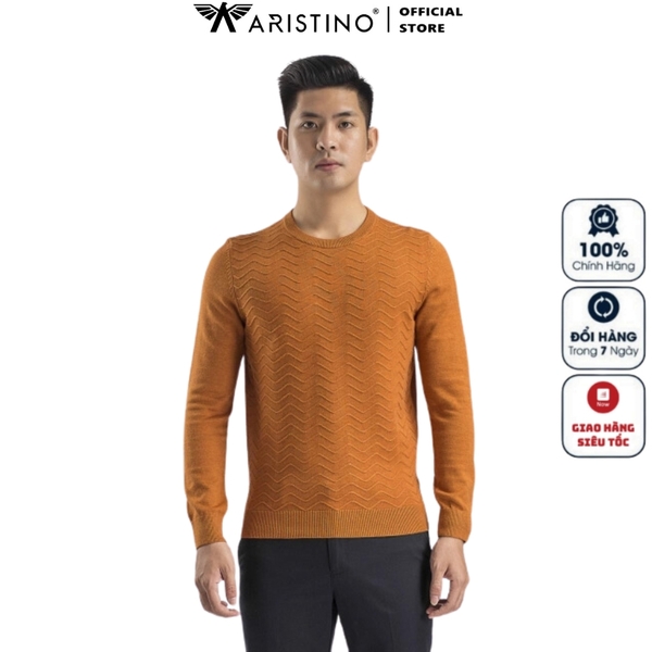 Áo len Aristino AWO002W8 dáng Slim fit Cổ tròn màu nâu 124