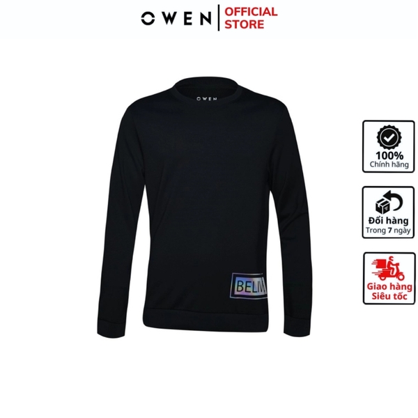 Áo Thun Nam Dài Tay OWEN HD23287 Màu Đen Trơn Dáng Regular Fit Chất Liệu Visco