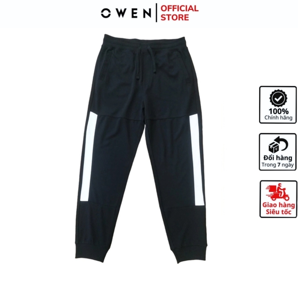 Quần Jogger Nam OWEN JG23288 Màu Đen Phối Trắng Dáng Regular Fit Chất Liệu Visco