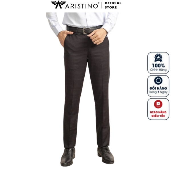 Quần Tây Nam Aristino ATR04109 Quần Âu Nam Màu Đen 01 Kẻ Dáng Regular Fit  Vải Polyester