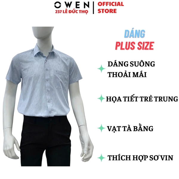 Áo sơ mi nam tay ngắn Owen AF260011NT màu xanh nhạt dáng suông rộng Plus size tà bằng có túi chất liệu modal polyester