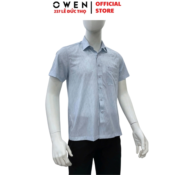 Áo sơ mi nam tay ngắn Owen AF260011NT màu xanh nhạt dáng suông rộng Plus size tà bằng có túi chất liệu modal polyester