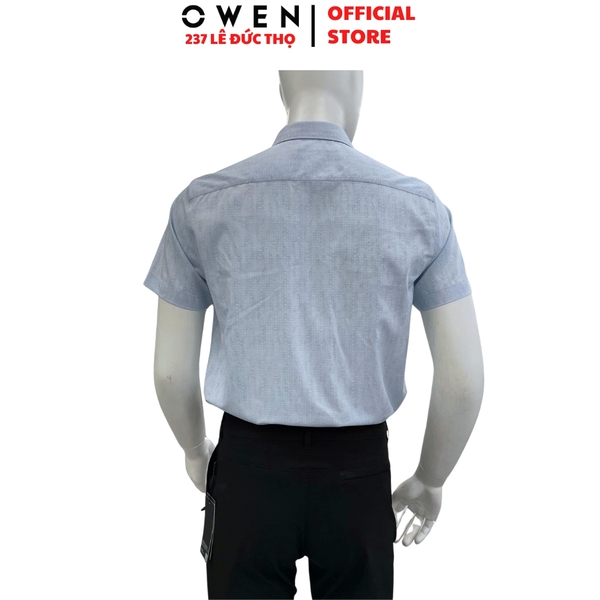 Áo sơ mi nam tay ngắn Owen AF260011NT màu xanh nhạt dáng suông rộng Plus size tà bằng có túi chất liệu modal polyester