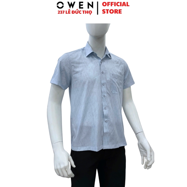 Áo sơ mi nam tay ngắn Owen AF260011NT màu xanh nhạt dáng suông rộng Plus size tà bằng có túi chất liệu modal polyester