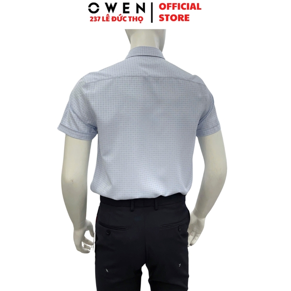 Áo sơ mi nam tay ngắn Owen AF260121NT màu xanh nhạt kẻ caro dáng Plus size có túi chất liệu nano