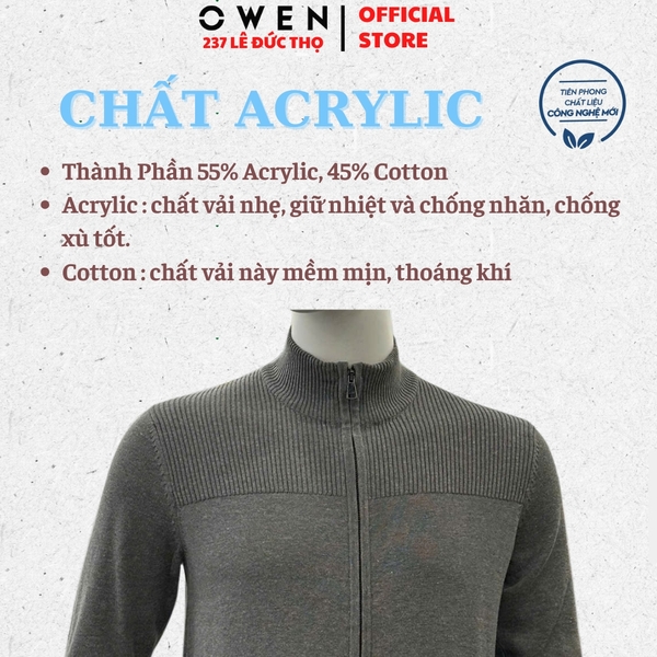 Áo len nam Owen ALK256000 Áo khoác len mày xám đậm dáng suông regular fit chất liệu len acrylic cotton