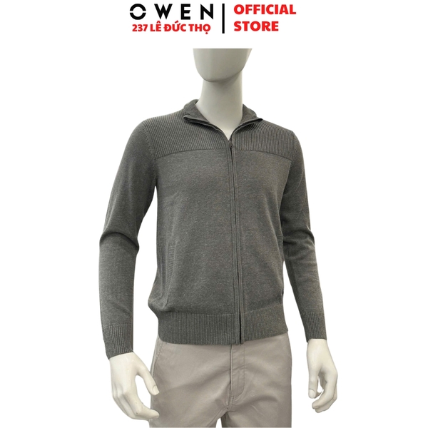 Áo len nam Owen ALK256000 Áo khoác len mày xám đậm dáng suông regular fit chất liệu len acrylic cotton