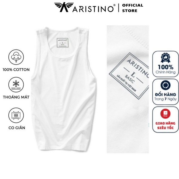Áo Lót Nam Áo Thun Ba Lỗ Aristino AC21 Màu Trắng Basic Kiểu Dáng Classic Vải Cotton Mềm Mịn