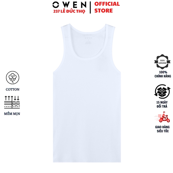 Áo Ba Lỗ Nam Owen LAW263143 màu trắng dáng body fit chất liệu cotton