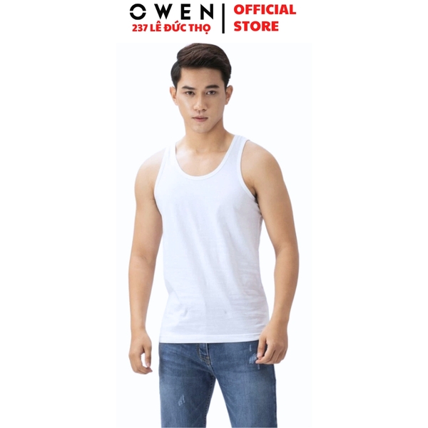 Áo Ba Lỗ Nam Owen LAW263143 màu trắng dáng body fit chất liệu cotton