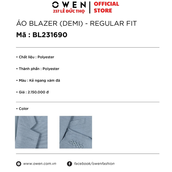 Áo Demi - Blazer Owen BL231690 màu xám đá kẻ ngang dáng slim fit chất nylon