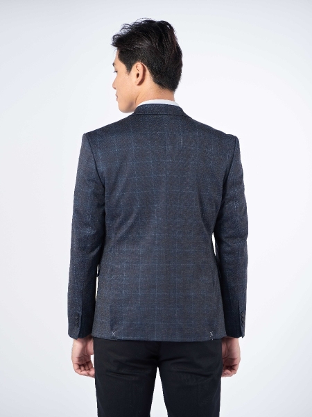 Áo Demi - Blazer Owen BL220696 màu kẻ caro ghi đậm dáng regular fit vải polyester