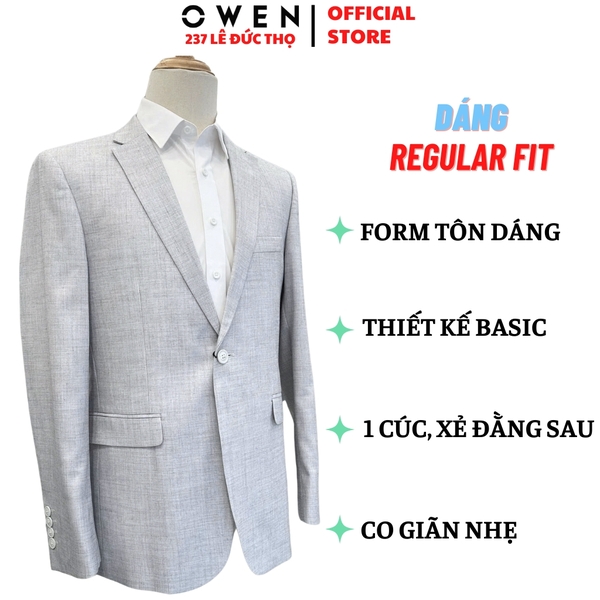 Áo Demi - Blazer Owen BLR256115 màu xám dáng suông regular fit 1 cúc tà xẻ giữa chất liệu polyester