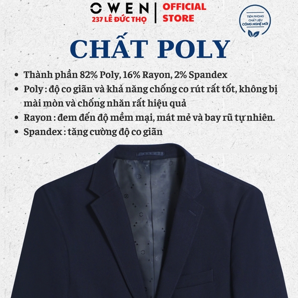 Áo Demi - Blazer Owen BLR256129 màu xanh tím than dáng suông regular fit 2 cúc tà xẻ sau lưng Chất liệu Polyester Rayon