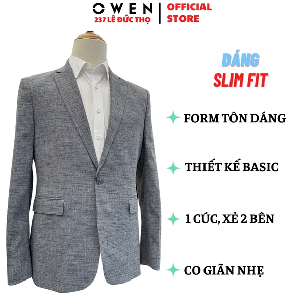 Áo Demi - Blazer Owen BLS256125 màu xám đậm dáng ôm slim fit 2 cúc tà xẻ hai bên chất liệu polyester PU