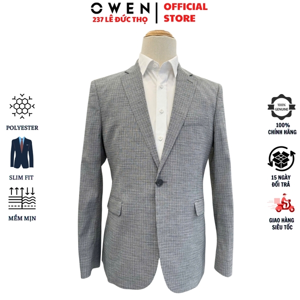 Áo Demi - Blazer Owen BLS256122 màu xám dáng ôm slim fit 1 cúc tà xẻ hai bên chất liệu polyester PU