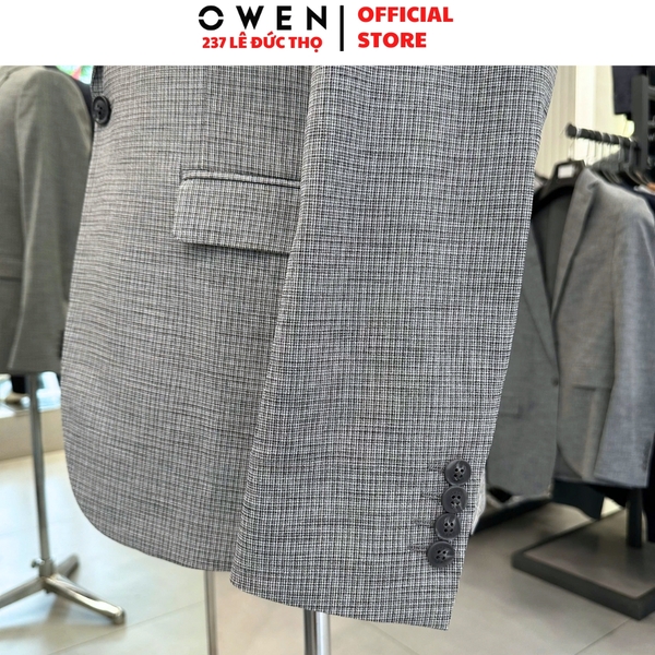 Áo Demi - Blazer Owen BLS256122 màu xám dáng ôm slim fit 1 cúc tà xẻ hai bên chất liệu polyester PU