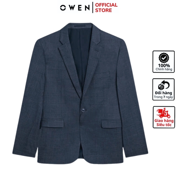 Áo Demi - Blazer Owen BL241355 màu xám đậm kẻ chìm dáng regular fit 1 cúc tà xẻ hai bên chất liệu TR Spandex