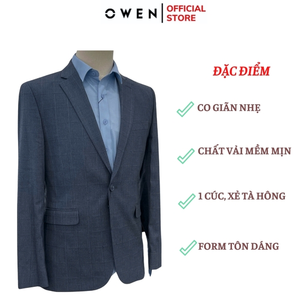 Áo Demi - Blazer Owen BL241355 màu xám đậm kẻ chìm dáng regular fit 1 cúc tà xẻ hai bên chất liệu TR Spandex