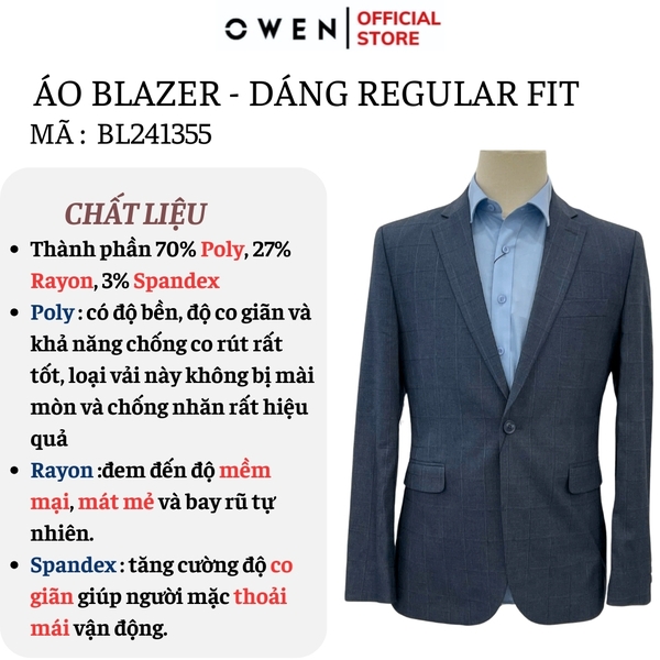 Áo Demi - Blazer Owen BL241355 màu xám đậm kẻ chìm dáng regular fit 1 cúc tà xẻ hai bên chất liệu TR Spandex