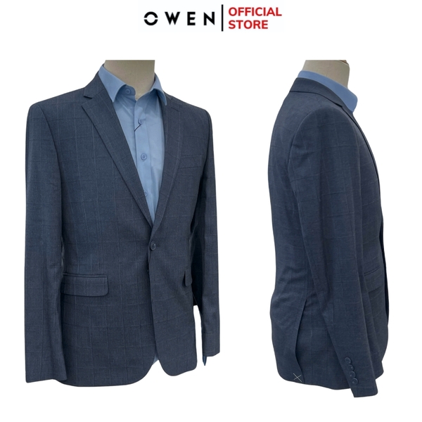 Áo Demi - Blazer Owen BL241355 màu xám đậm kẻ chìm dáng regular fit 1 cúc tà xẻ hai bên chất liệu TR Spandex