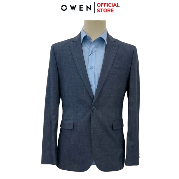 Áo Demi - Blazer Owen BL241355 màu xám đậm kẻ chìm dáng regular fit 1 cúc tà xẻ hai bên chất liệu TR Spandex