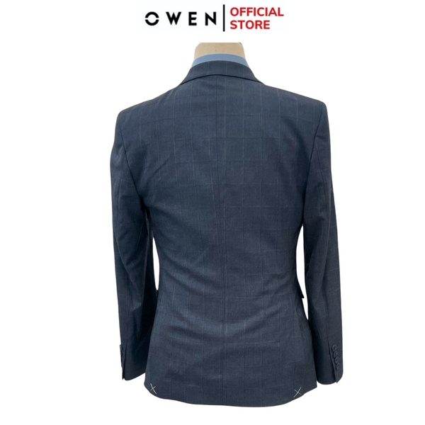 Áo Demi - Blazer Owen BL241355 màu xám đậm kẻ chìm dáng regular fit 1 cúc tà xẻ hai bên chất liệu TR Spandex