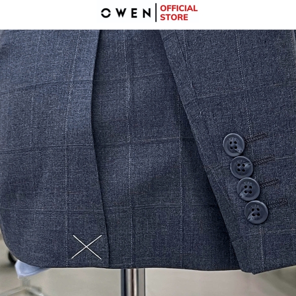 Áo Demi - Blazer Owen BL241355 màu xám đậm kẻ chìm dáng regular fit 1 cúc tà xẻ hai bên chất liệu TR Spandex
