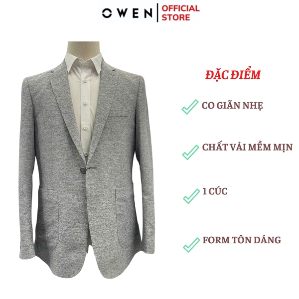 Áo Demi - Blazer Owen BLR256120 màu xám dáng regular fit 1 cúc tà xẻ hai bên chất liệu polyester