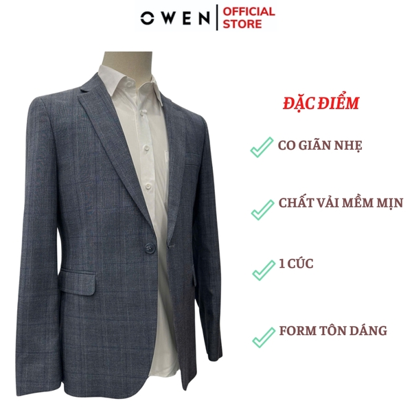 Áo Demi - Blazer Owen BLS256117 màu xanh tím than dáng slim fit 1 cúc tà xẻ sau chất vải polyester