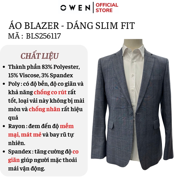 Áo Demi - Blazer Owen BLS256117 màu xanh tím than dáng slim fit 1 cúc tà xẻ sau chất vải polyester
