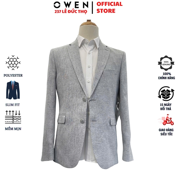 Áo Demi - Blazer Owen BLS256124 màu xám dáng ôm slim fit 2 cúc tà xẻ hai bên chất liệu polyester