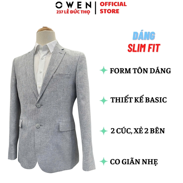 Áo Demi - Blazer Owen BLS256124 màu xám dáng ôm slim fit 2 cúc tà xẻ hai bên chất liệu polyester