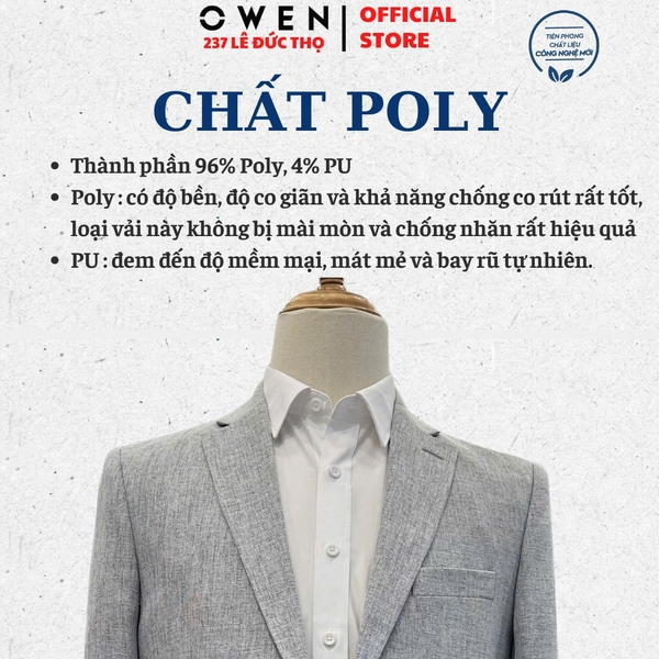 Áo Demi - Blazer Owen BLS256124 màu xám dáng ôm slim fit 2 cúc tà xẻ hai bên chất liệu polyester