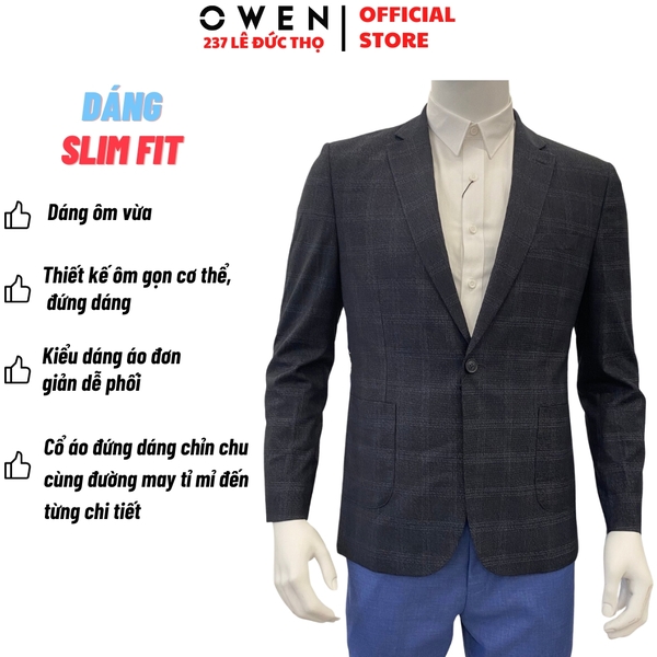 Áo Demi - Blazer Owen BL231703 kẻ caro lớn xám đậm dáng slim fit Chất Liệu Polyester
