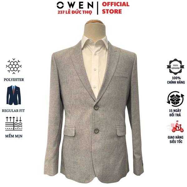 Áo Demi - Blazer Owen BLS256119 màu xám dáng ôm slim fit 2 cúc tà xẻ hai bên chất liệu polyester