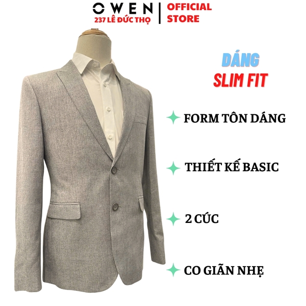 Áo Demi - Blazer Owen BLS256119 màu xám dáng ôm slim fit 2 cúc tà xẻ hai bên chất liệu polyester