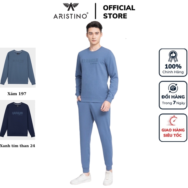 Bộ đồ thun thu đông Aristino ALH010W3 màu Xám 197, Xanh tím than 24