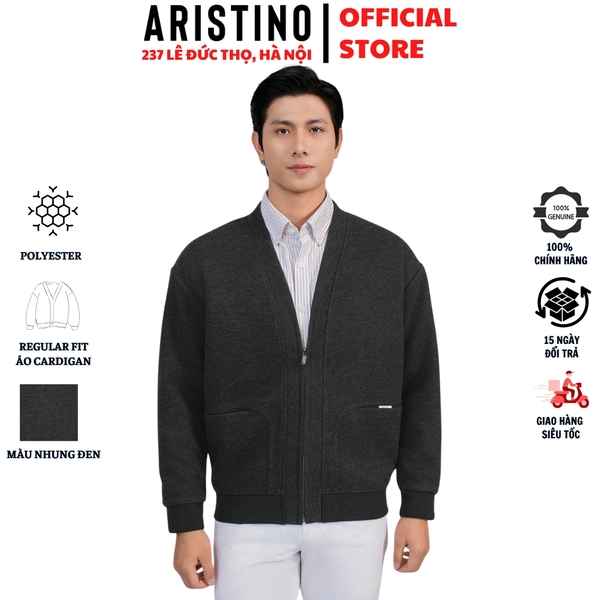 Áo khoác Aristino AJK004BS0 Áo khoác 1 lớp Cardigan Màu Nhung đen 07 Melange