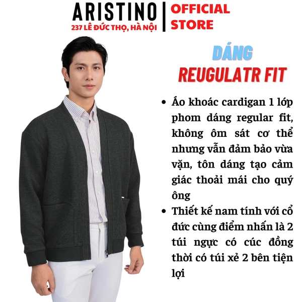 Áo khoác Aristino AJK004BS0 Áo khoác 1 lớp Cardigan Màu Nhung đen 07 Melange