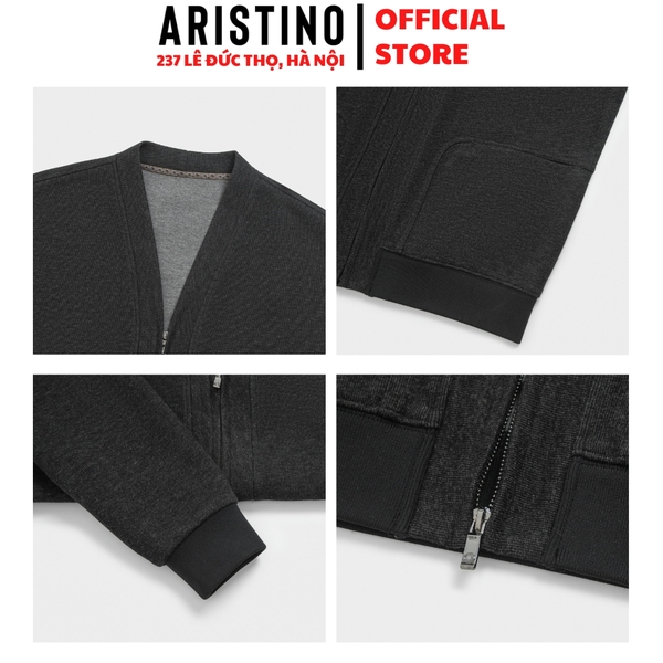 Áo khoác Aristino AJK004BS0 Áo khoác 1 lớp Cardigan Màu Nhung đen 07 Melange