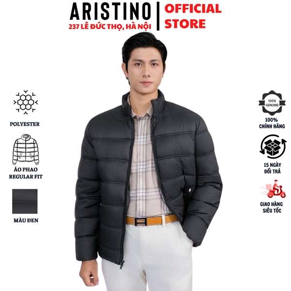 Áo khoác Aristino AJK010BS0 Áo khoác nhồi bông màu đen 42 kẻ