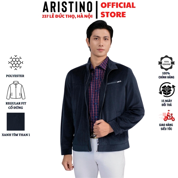 Áo khoác Aristino AJK028BS0 Áo khoách 2 lớp Màu Xanh tím than 1 jacquard họa tiết