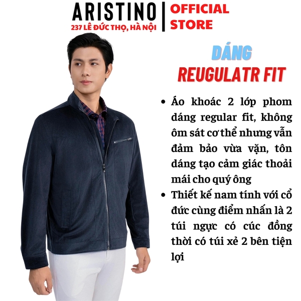 Áo khoác Aristino AJK028BS0 Áo khoách 2 lớp Màu Xanh tím than 1 jacquard họa tiết