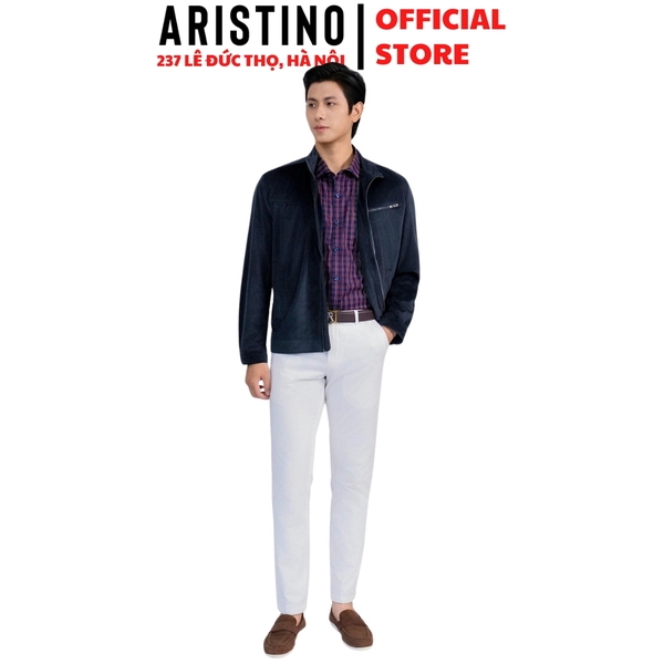 Áo khoác Aristino AJK028BS0 Áo khoách 2 lớp Màu Xanh tím than 1 jacquard họa tiết