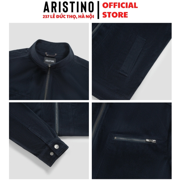 Áo khoác Aristino AJK028BS0 Áo khoách 2 lớp Màu Xanh tím than 1 jacquard họa tiết