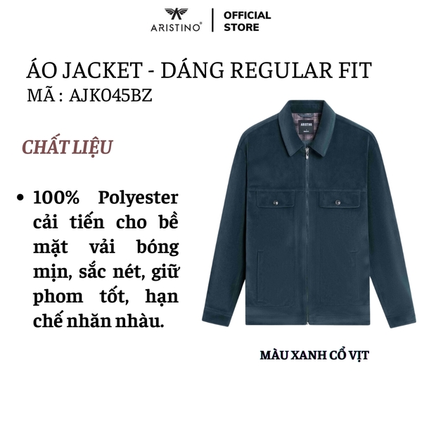 Áo khoác Aristino AJK045BZ Màu: Nâu 150, Xám 47, Xanh cổ vịt 62, Xanh tím than 41