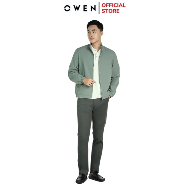Áo Khoác Jacket Owen JK241473 màu xám dáng regular fit, cổ cao 3 phân, khóa kéo, tay và gấu bo chun chất liệu polyester