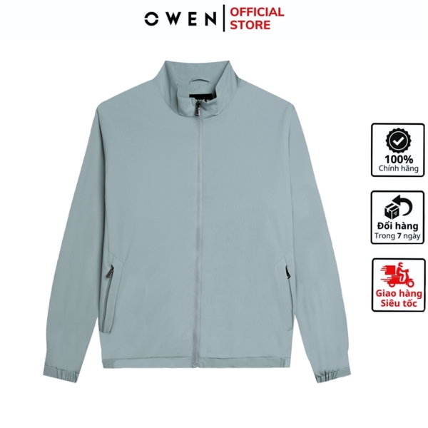 Áo Khoác Jacket Owen JK241483 màu xám nhạt dáng regular fit, cổ cao 3 phân, khóa kéo, tay và gấu bo  chất liệu polyester